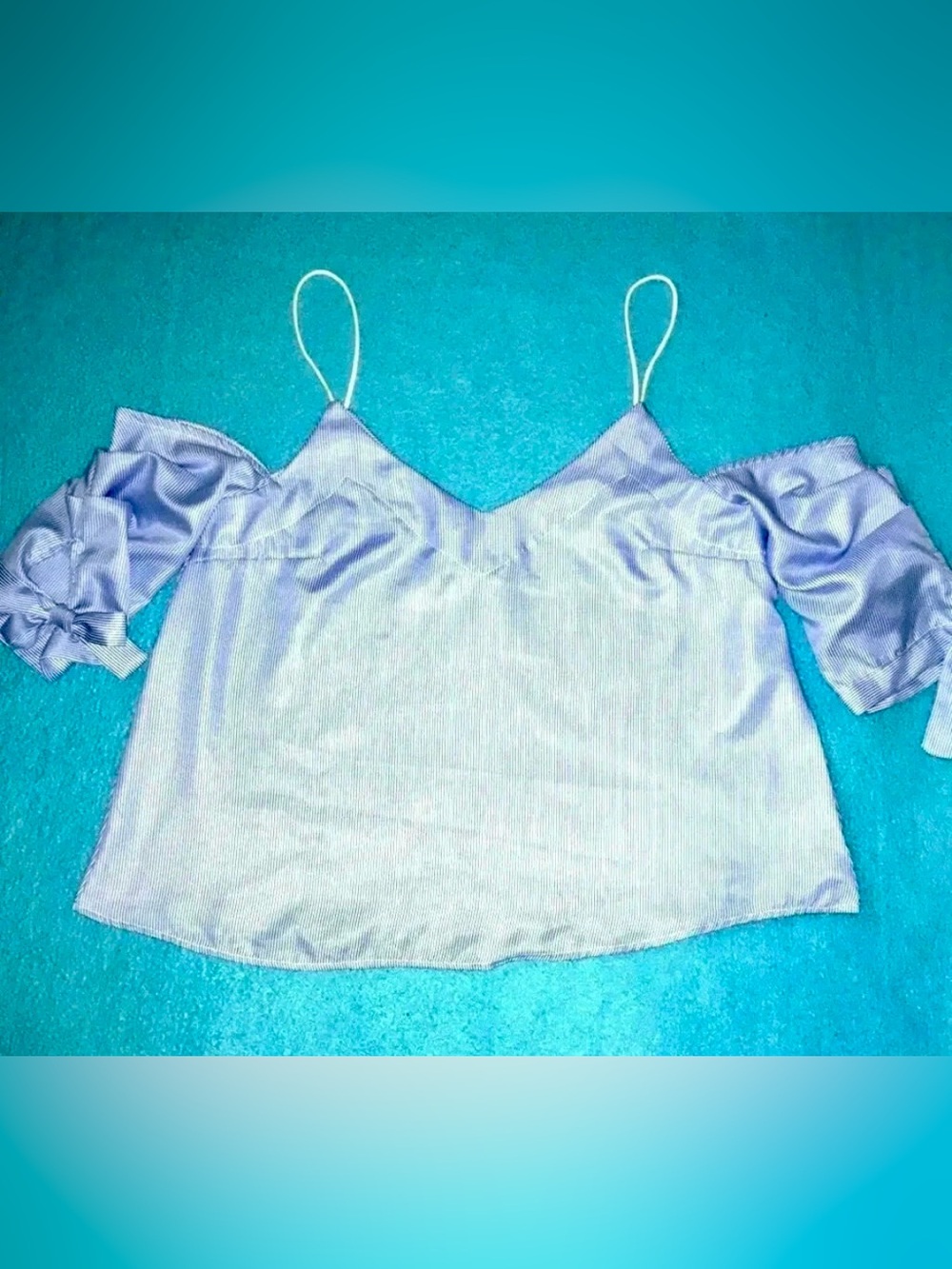PINSTRIPED pleated bow tie short sleeves spaghetti straps summer NEW size M